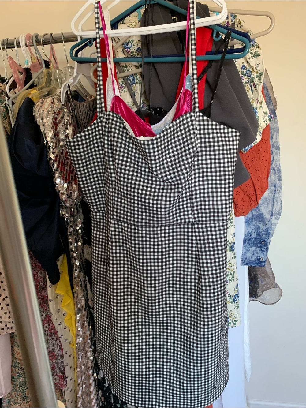NWOT French Connection Black & White Gingham Spaghetti Strap Dress